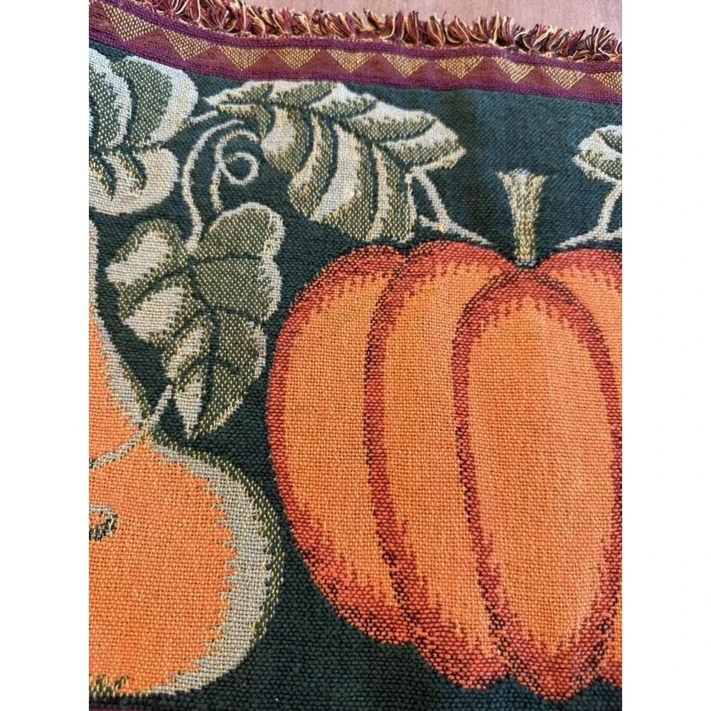 Vintage Fall Pumpkin Gourds Tapestry Placemats Set Woven Fringe Autumn Decor‎